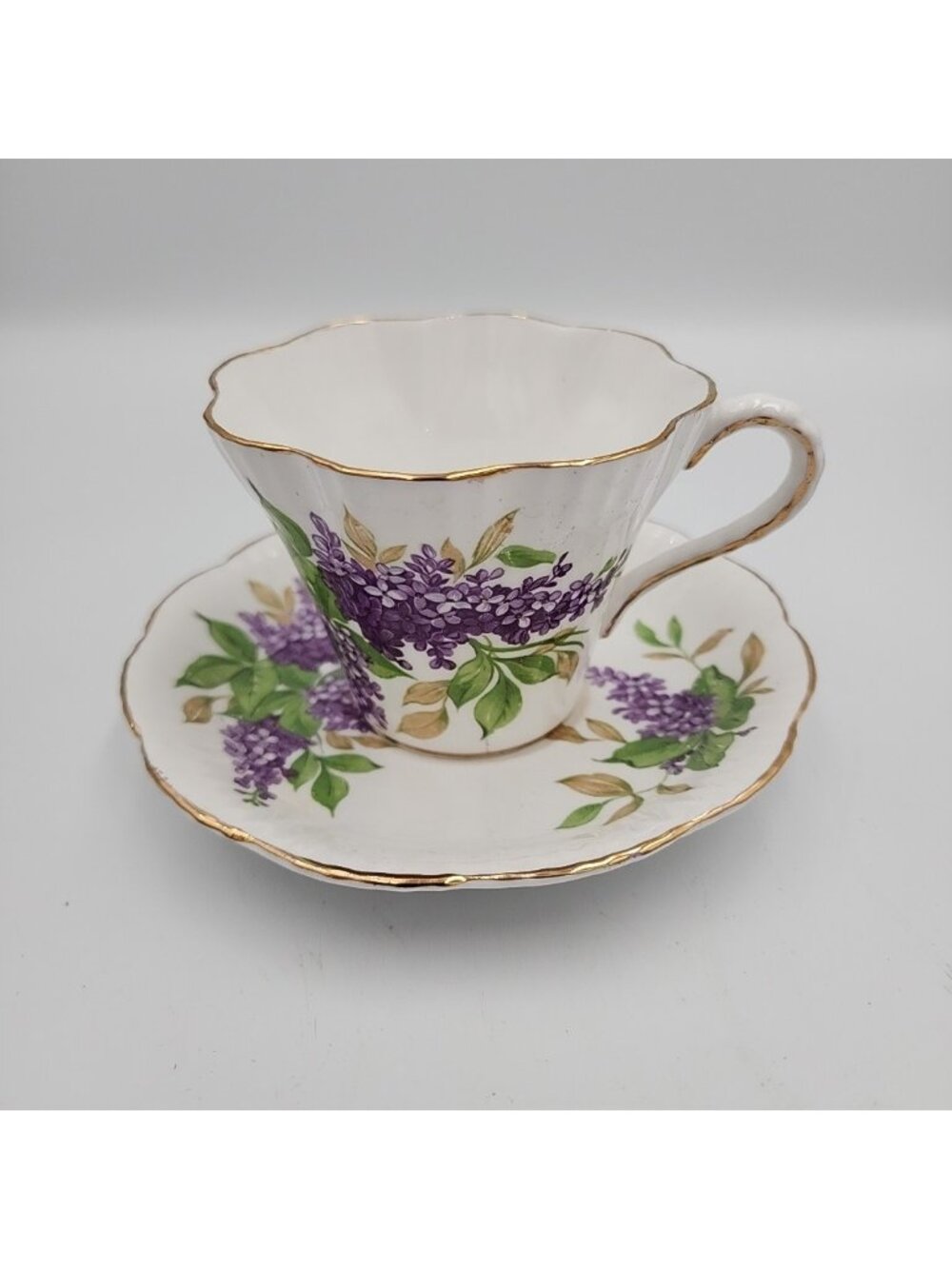 Vintage Salisbury "Lilac" Teacup & Saucer English Bone China with Gold Trim